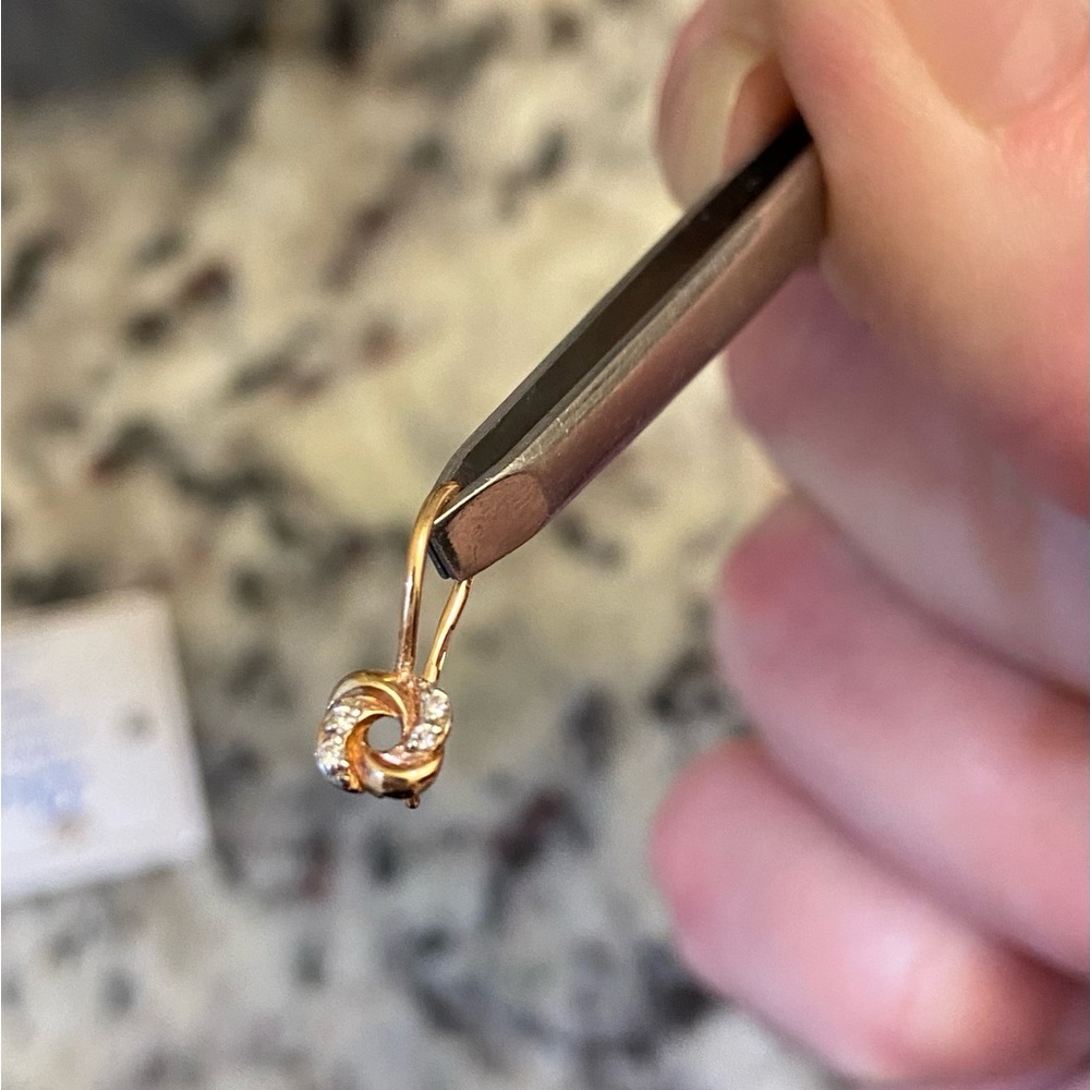 Tiny 14 k solid rose gold earrings for baby girls. - Picture 8 of 9